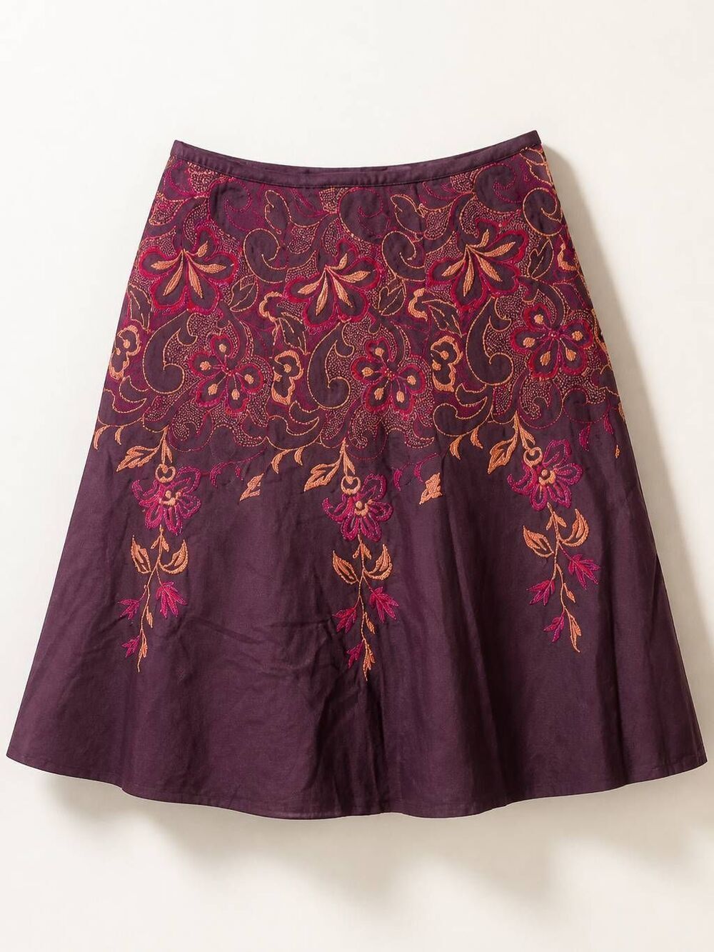 🔹️Axcess Brown. Pink, & Orange Embroidered Floral Print Skirt Size 6